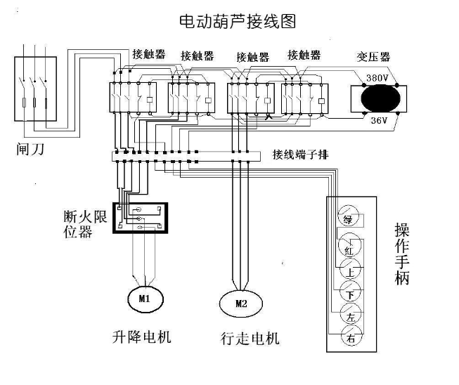 爬架電動葫蘆 380v上下手柄開關(guān)接線圖詳解